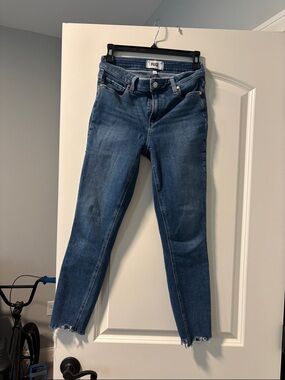 PAIGE Dark Blue Skinny Jeans with Raw Hem